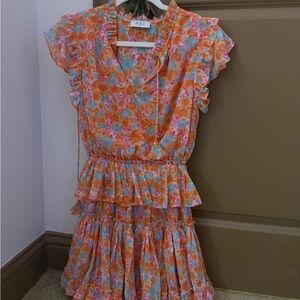Floral Ruffle Dress by in Orange and Pink